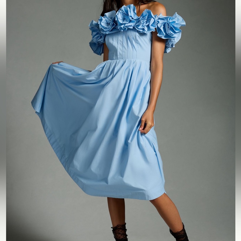 Anthropologie Maeve Elegant Blue Off-Shoulder Dress